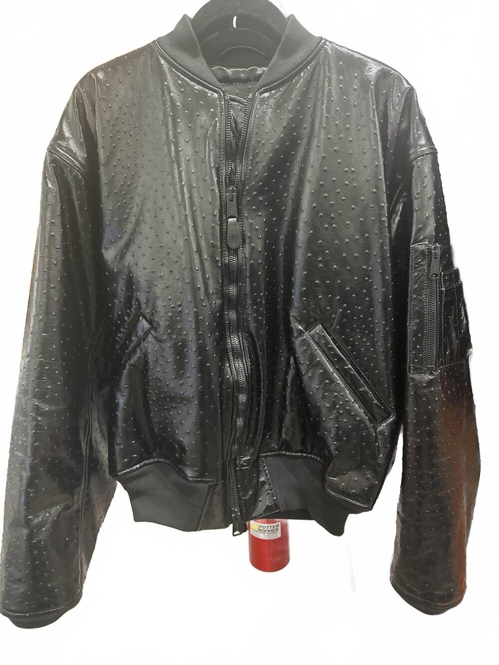 NEW BALENCIAGA pre-loved women's fake ostrich feather bomber jacket in black